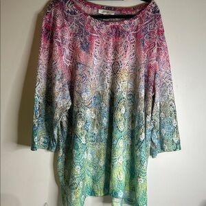CJ Banks lace top size 3x long sleeves embellished pastel colors spring summer